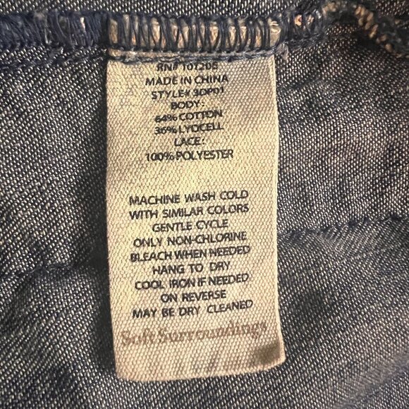 Soft Surroundings Blue Chambray Denim Embroidered Top - Picture 7 of 8